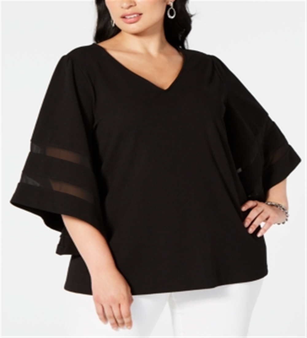 Top Alfani Feminino Plus Mesh Inset Preto Tamanho 1X