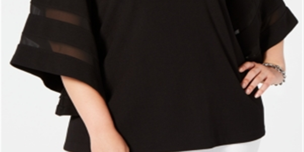 Top Alfani Feminino Plus Mesh Inset Preto Tamanho 1X