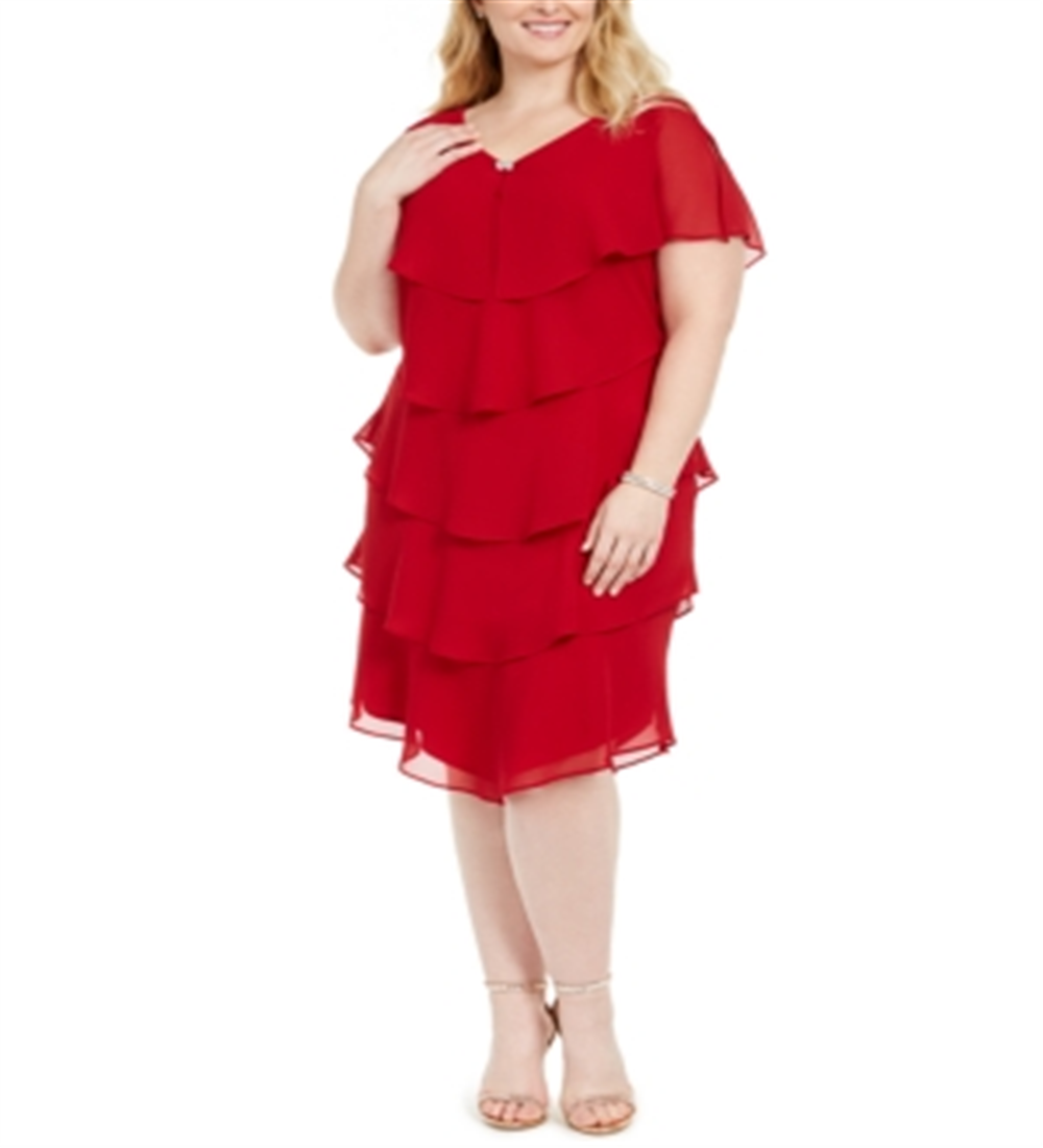 Vestido feminino plus size de chiffon com detalhes brilhantes e frente única, tamanho 18W, da SL Fashions