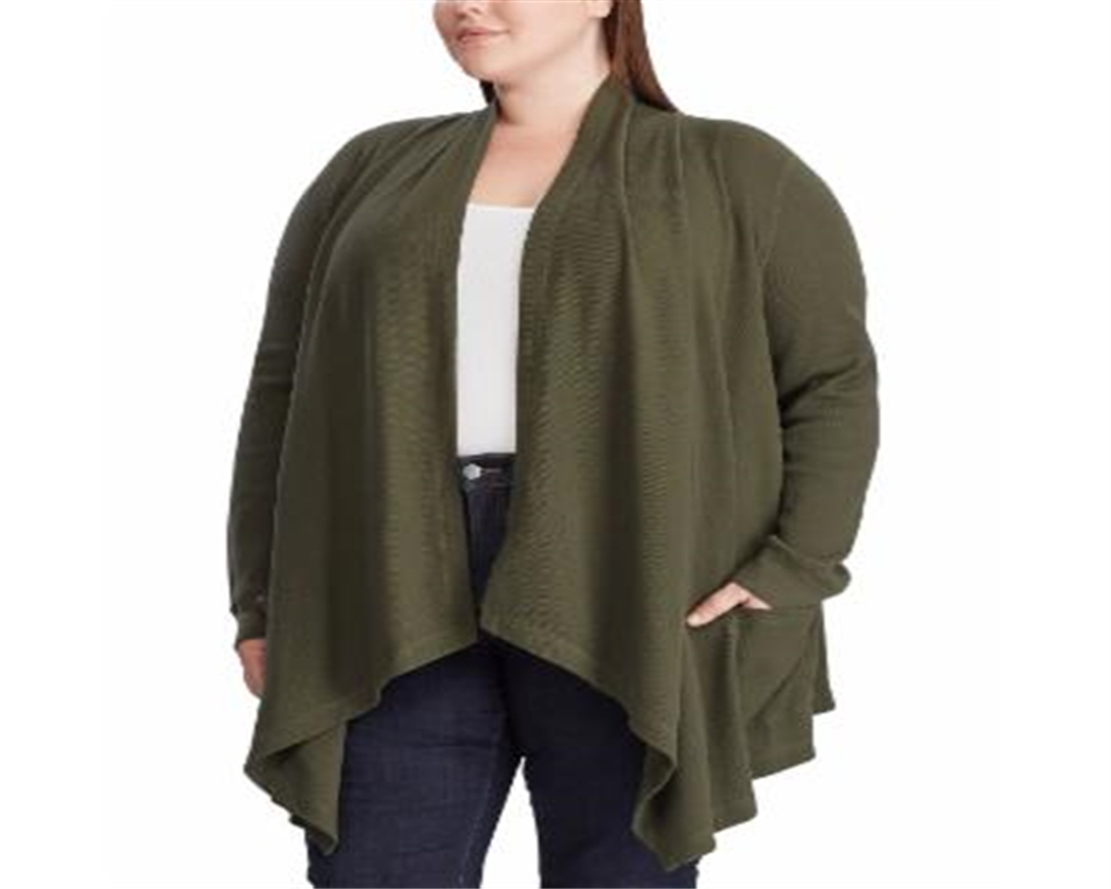 Cardigan de malha waffle de algodão plus size Ralph Lauren feminino, verde, tamanho 2X