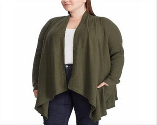 Cardigan de malha waffle de algodão plus size Ralph Lauren feminino, verde, tamanho 2X