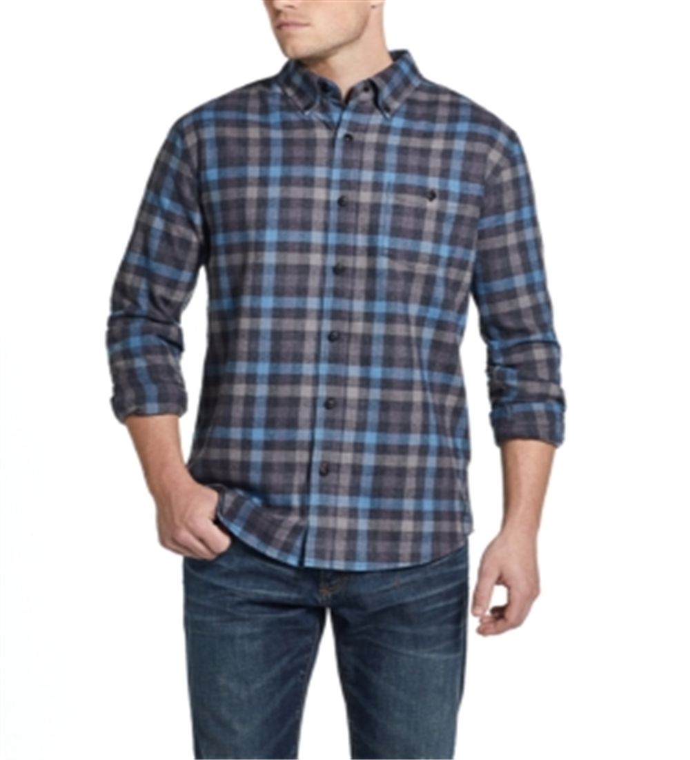 Camisa xadrez de flanela escovada vintage masculina à prova de intempéries, azul, tamanho XXX-G