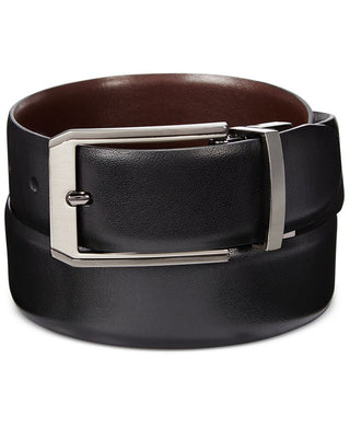 Cinto reversível Perry Ellis masculino com fivela fosca e brilhante, preto, tamanho 42