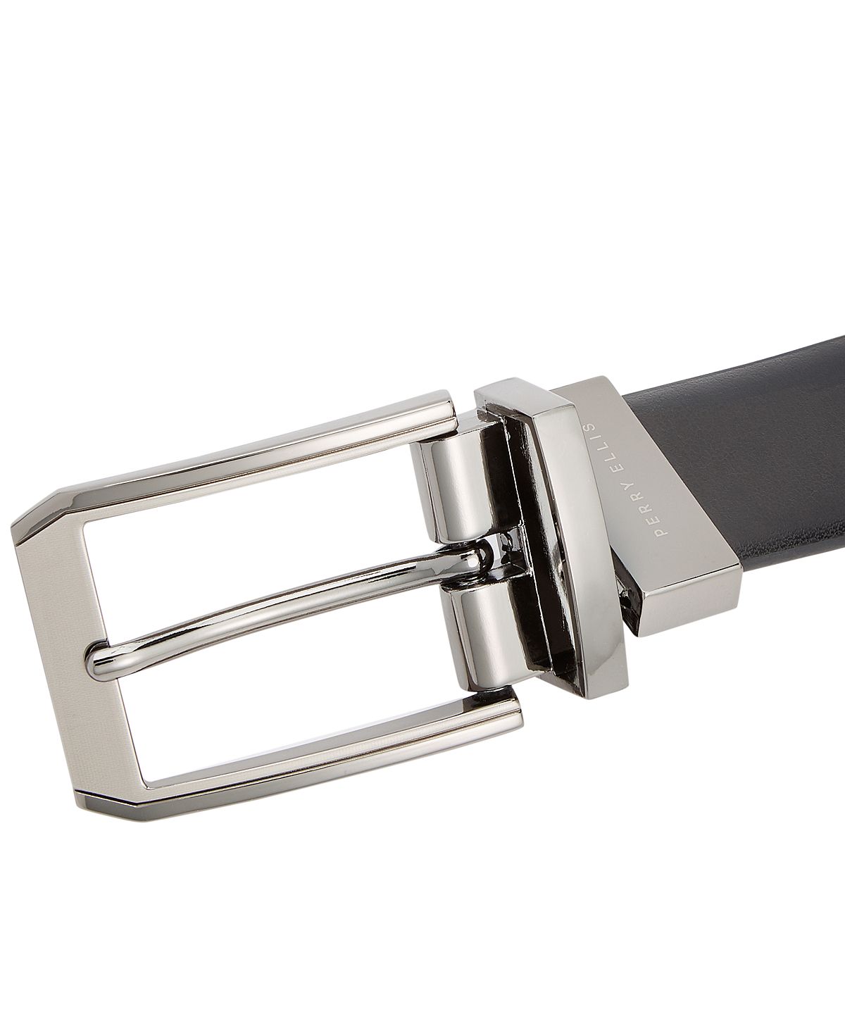 Cinto reversível Perry Ellis masculino com fivela fosca e brilhante, preto, tamanho 42