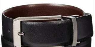 Cinto reversível Perry Ellis masculino com fivela fosca e brilhante, preto, tamanho 42