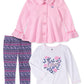 Conjunto infantil Headquarters para meninas, 3 peças, jaqueta de lã, top e leggings estampados, rosa, tamanho 3T