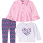 Conjunto infantil Headquarters para meninas, 3 peças, jaqueta de lã, top e leggings estampados, rosa, tamanho 3T