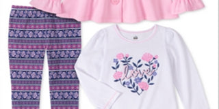Conjunto infantil Headquarters para meninas, 3 peças, jaqueta de lã, top e leggings estampados, rosa, tamanho 3T