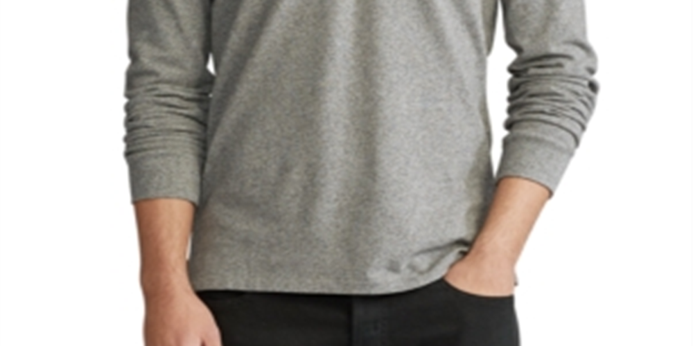 Camisa Ralph Lauren Masculina Manga Longa Grande e Alta, em Malha Sólida, Cinza, Tamanho 2XB