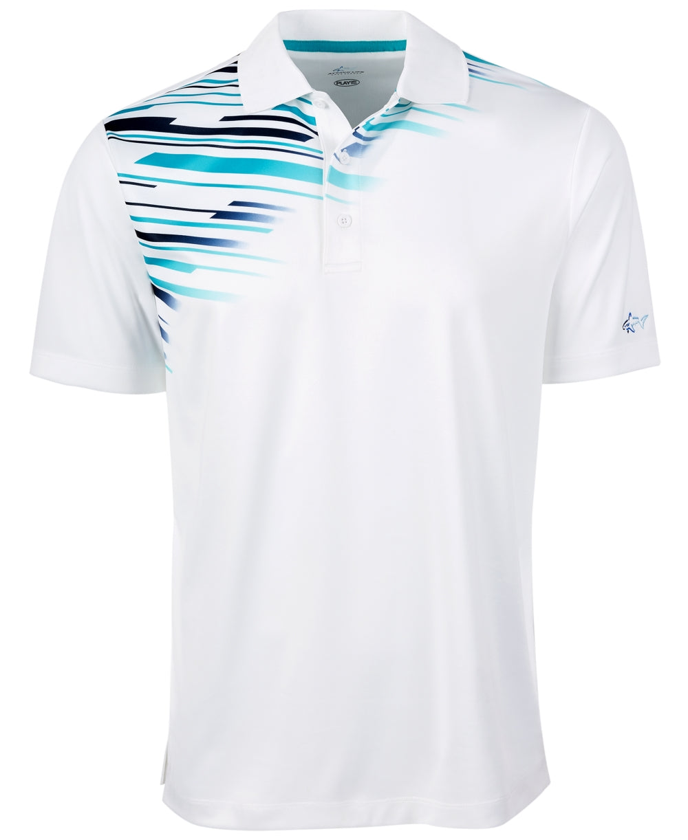 Camisa polo masculina de manga curta com estampa de ombro Attack Life By Greg Norman, branca, tamanho pequeno