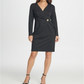 Vestido feminino DKNY com listras de strass e manga comprida, decote em V acima do joelho, para usar no trabalho, preto, tamanho 10