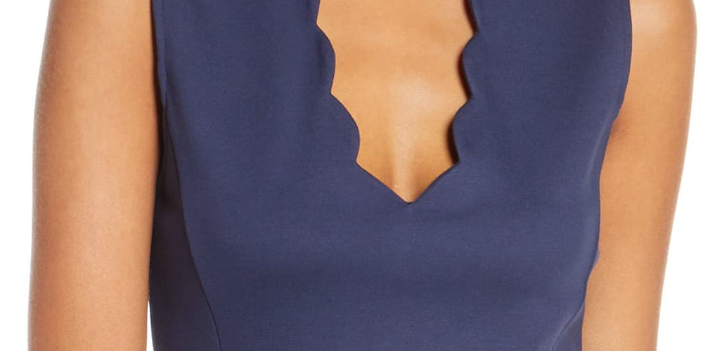 Vestido curto feminino French Connection Lula Scalloped Edge, azul, tamanho 10