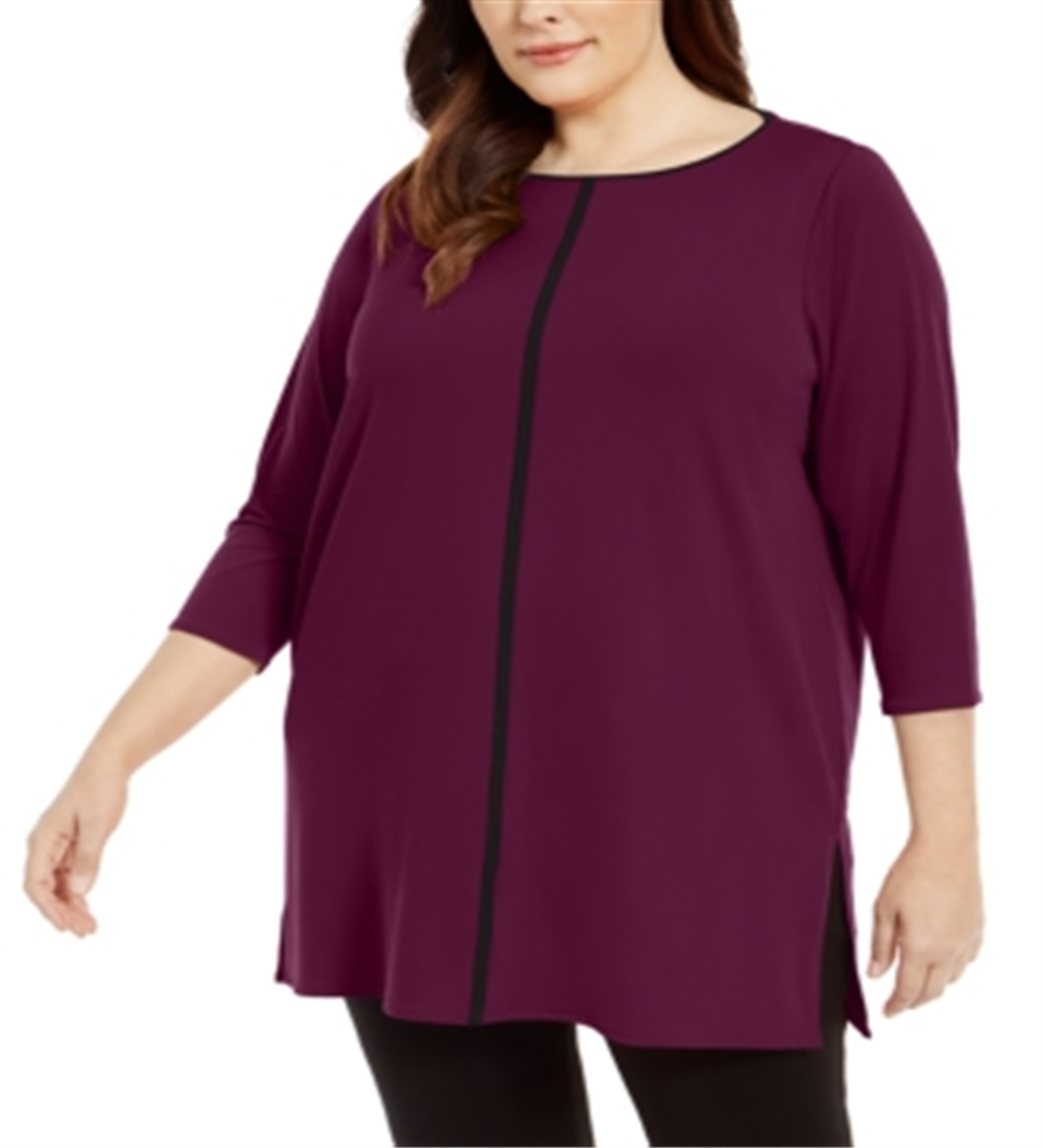 Túnica Alfani Feminina Listrada Contrastante Vinho Tamanho 3X