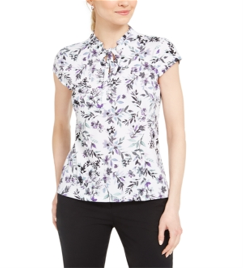 Blusa feminina Karl Lagerfeld com estampa floral e manga curta, branca, tamanho XXS