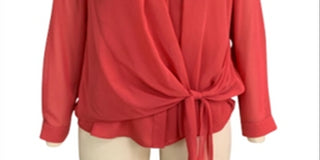 Blusa feminina Alfani com amarração frontal e manga comprida e botões, vermelha, tamanho grande