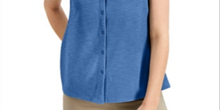 Blusa feminina Alfani com gola alta, sem mangas, azul, tamanho grande