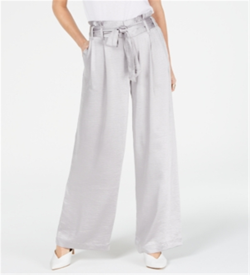 Calça feminina Paper Bag Elegante de perna larga, tamanho 2, prata, da INC International Concepts