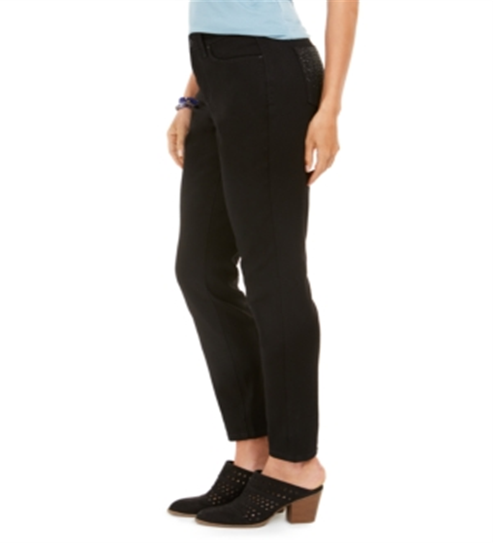 Jeans feminino com controle de barriga e bolso brilhante Style &amp; Co, preto, tamanho 16, pequeno