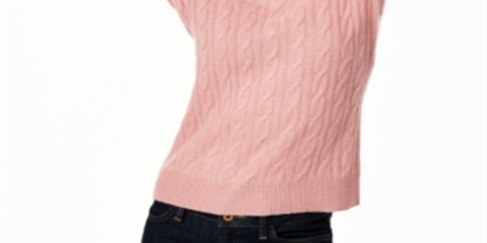 Suéter de cashmere tricotado com tranças feminino Charter Club, rosa, tamanho pequeno P/M