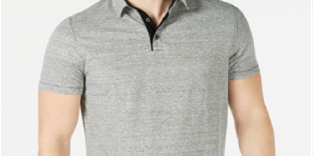 Camisa polo masculina Alfani Regular Fit com listras de ponta a ponta e mistura de linho, cinza, tamanho médio