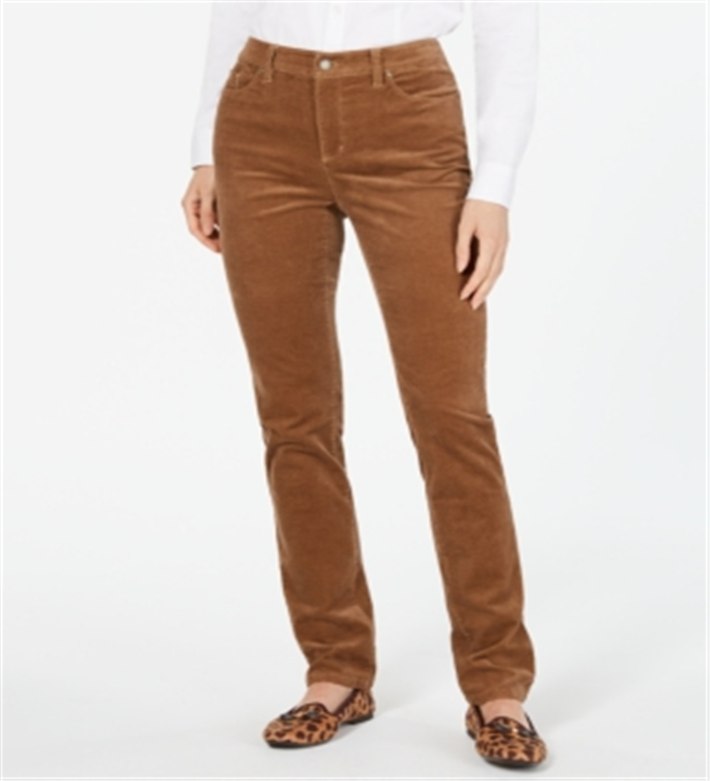 Calça de veludo cotelê feminina Lexington com perna reta, marrom, tamanho 12, pequena