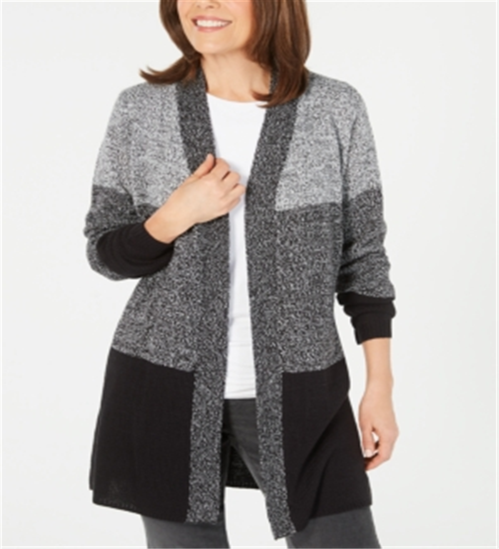 Karen Scott Petite Cardigan Colorblocked Preto Tamanho Petite G