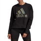 Suéter feminino Adidas com estampa de manga comprida e gola redonda, preto, tamanho XX-S