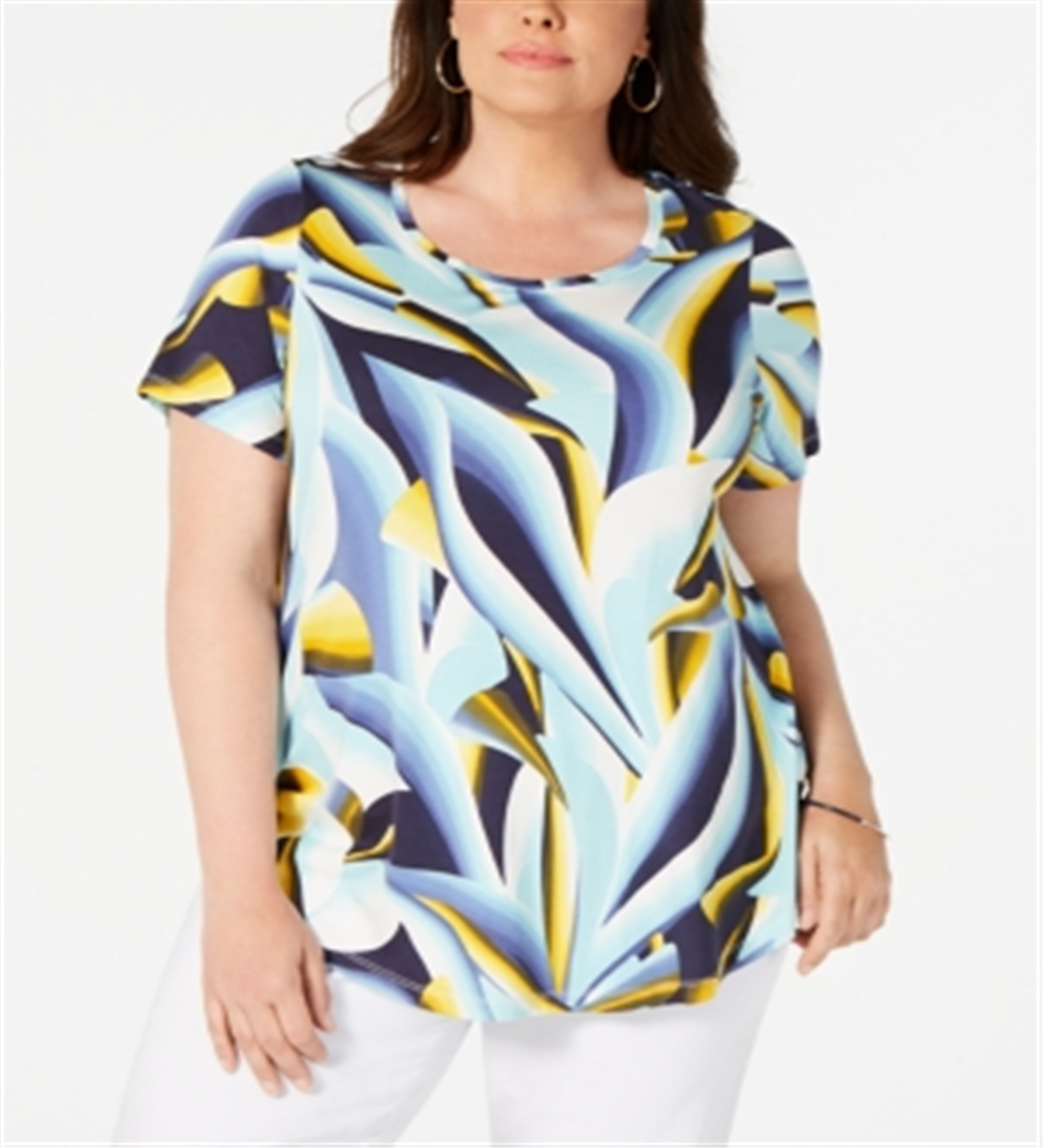 Camiseta estampada feminina JM Collection azul tamanho -0X