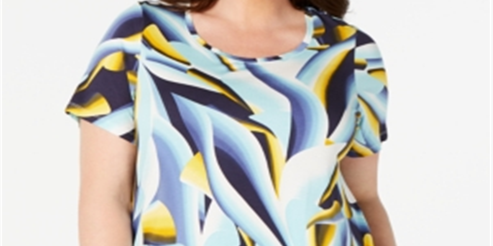 Camiseta estampada feminina JM Collection azul tamanho -0X