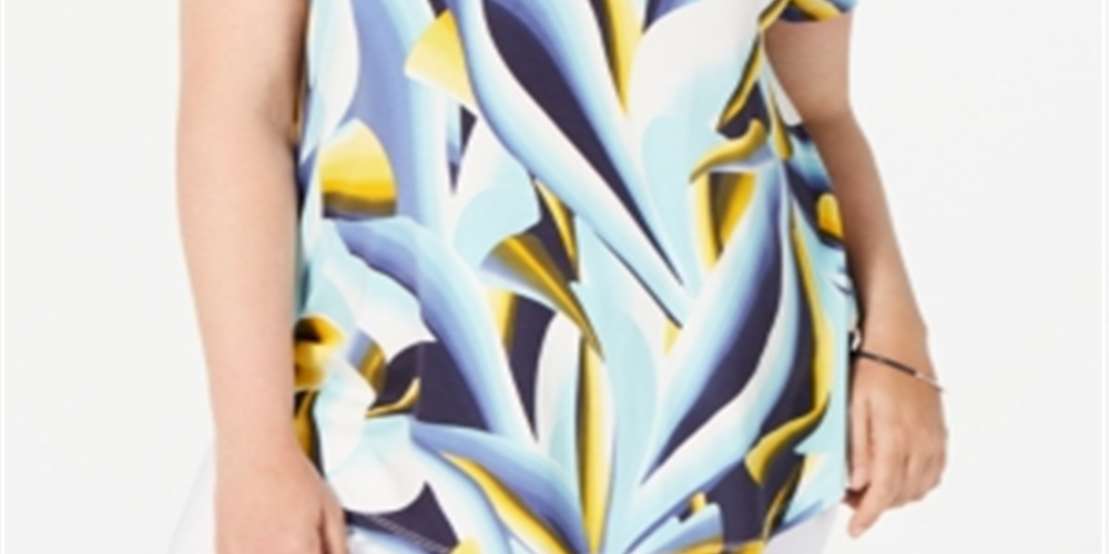 Camiseta estampada feminina JM Collection azul tamanho -0X