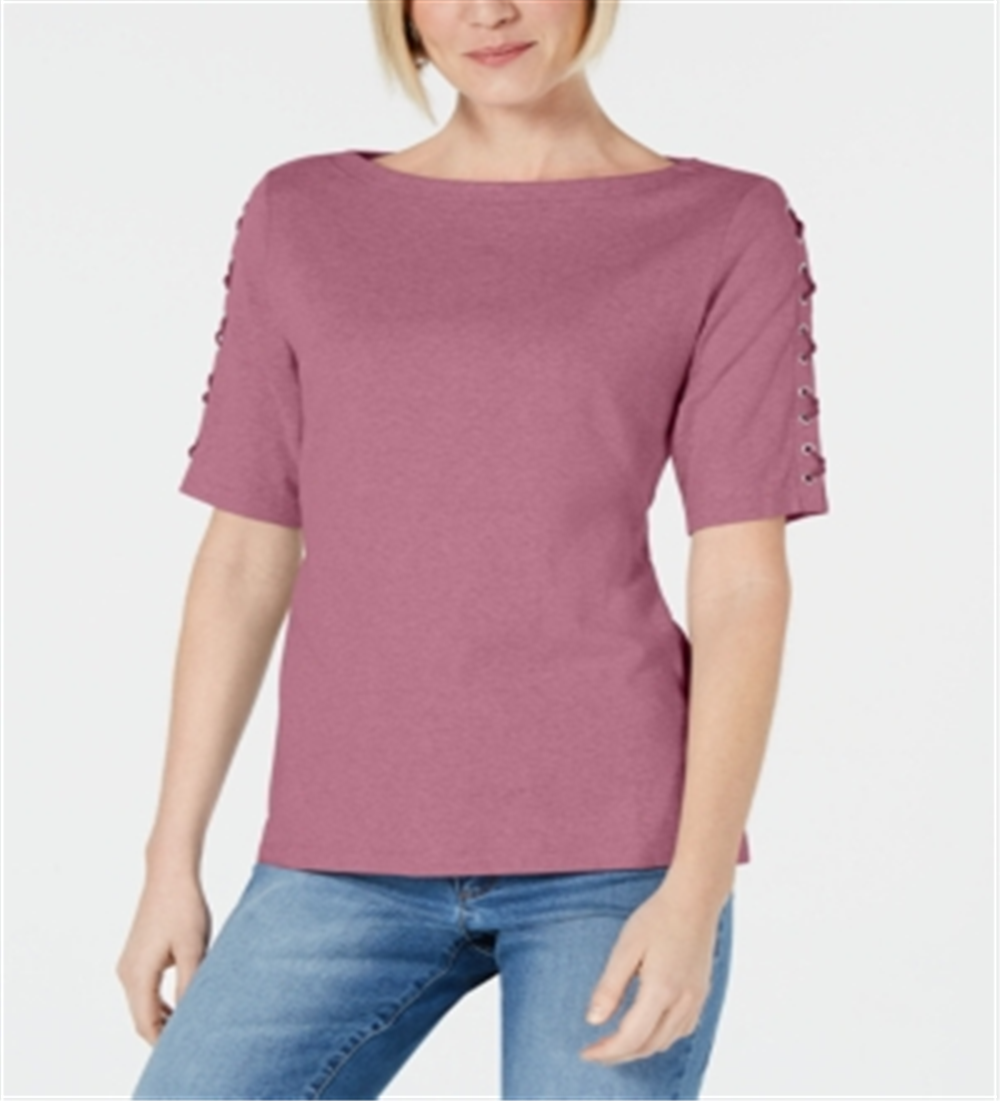 Blusa feminina Karen Scott de algodão com mangas e cadarço, rosa, tamanho P