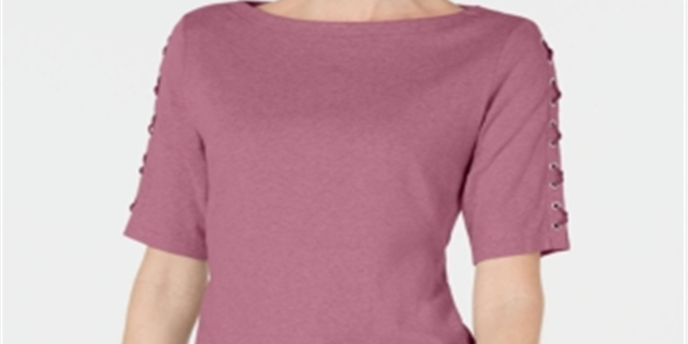 Blusa feminina Karen Scott de algodão com mangas e cadarço, rosa, tamanho P