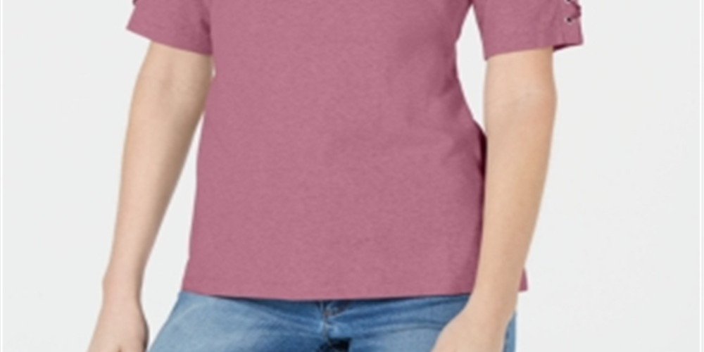 Blusa feminina Karen Scott de algodão com mangas e cadarço, rosa, tamanho P