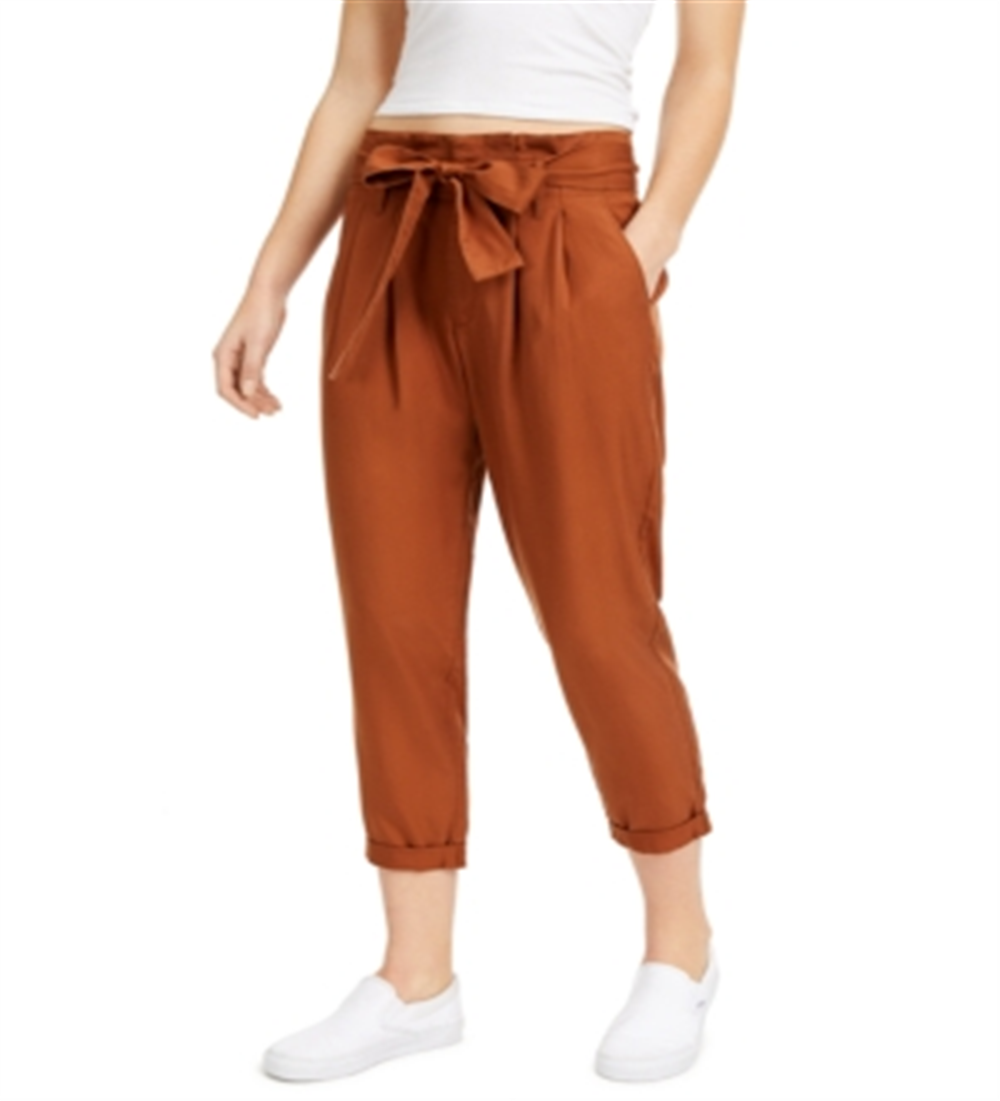 Calça feminina Indigo Rein de cintura super alta com punho Paperbag, marrom, tamanho X-G