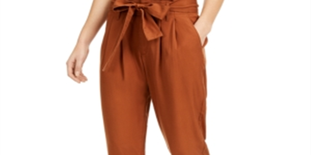Calça feminina Indigo Rein de cintura super alta com punho Paperbag, marrom, tamanho X-G