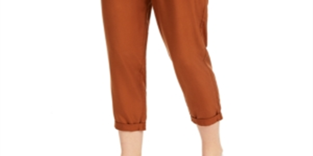 Calça feminina Indigo Rein de cintura super alta com punho Paperbag, marrom, tamanho X-G