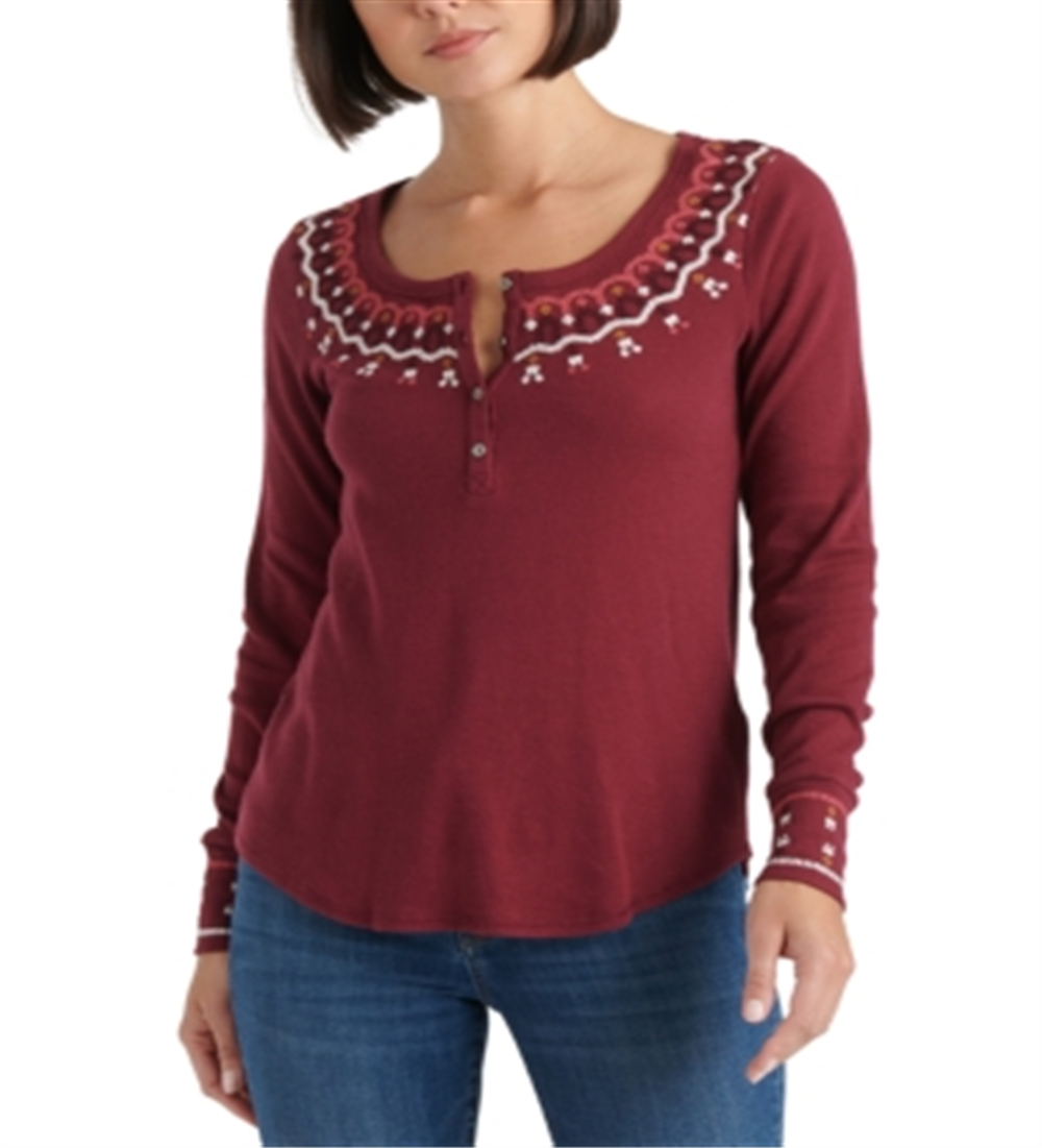 Blusa térmica bordada feminina Lucky Brand vermelha tamanho X-Large