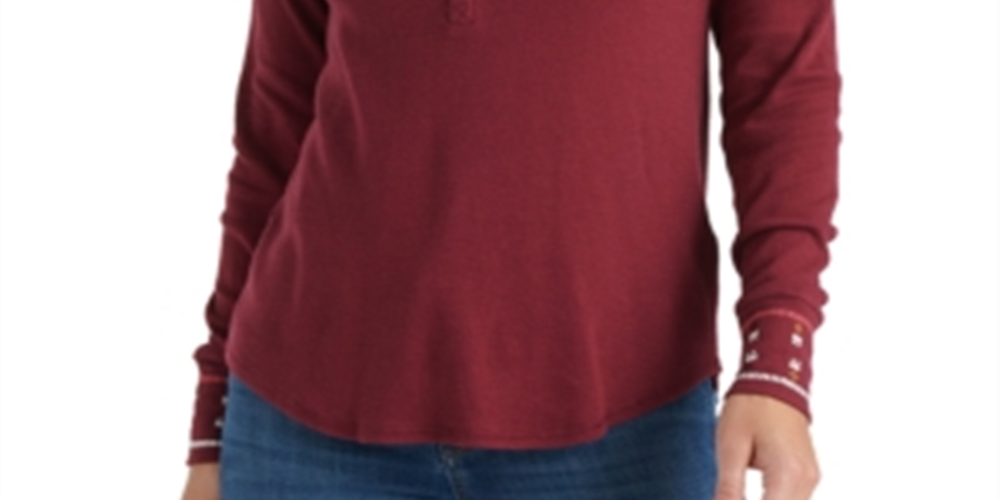 Blusa térmica bordada feminina Lucky Brand vermelha tamanho X-Large