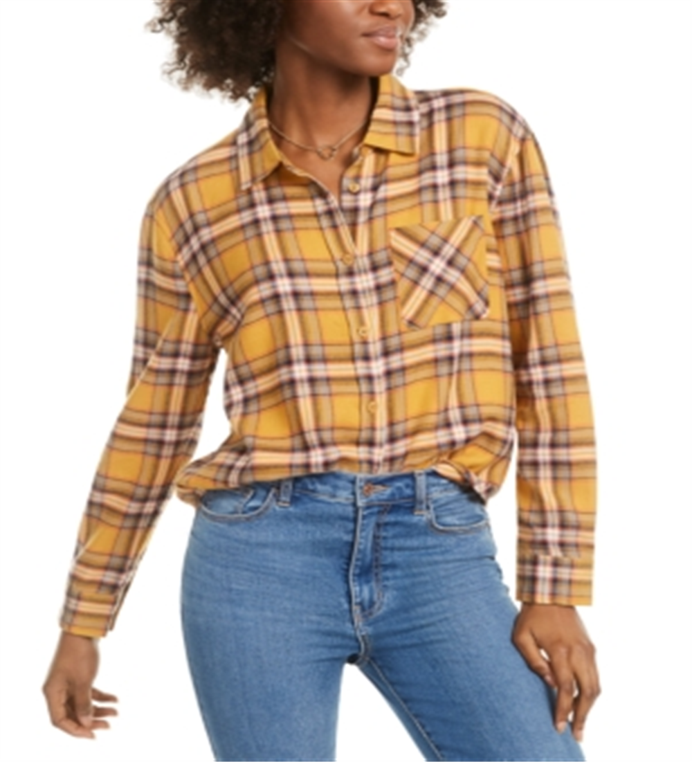 Camisa xadrez de flanela Ultra Flirt Junior Laranja Tamanho P