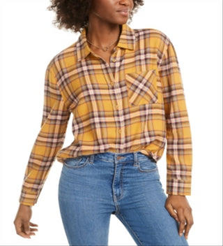 Camisa xadrez de flanela Ultra Flirt Junior Laranja Tamanho P