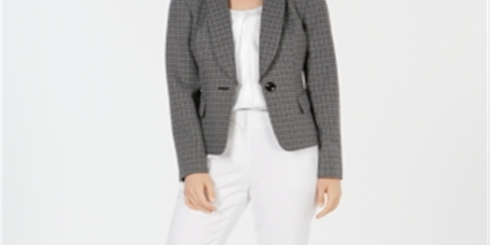 Blazer feminino estampado com lapela xale Le Suit, jaqueta formal cinza, tamanho 12