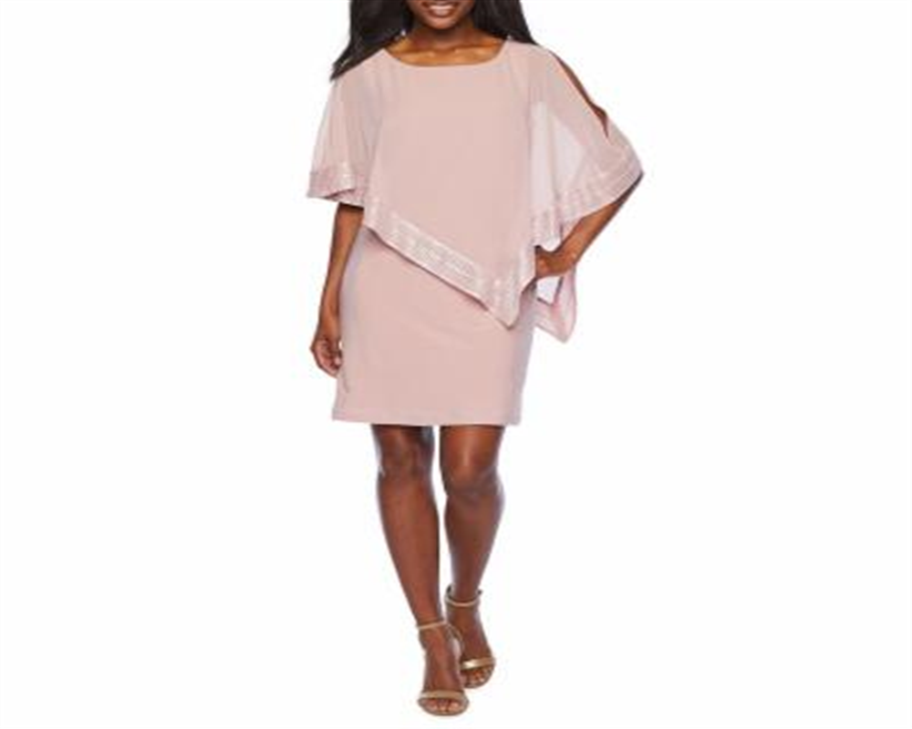Vestido tubinho com acabamento metálico e capa SL Fashions feminino, azul-marinho, tamanho 4