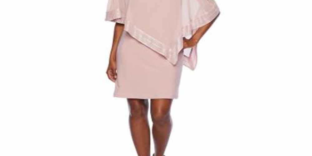 Vestido tubinho com acabamento metálico e capa SL Fashions feminino, azul-marinho, tamanho 4