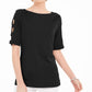 Blusa feminina Karen Scott de algodão com mangas recortadas, preta, tamanho pequeno