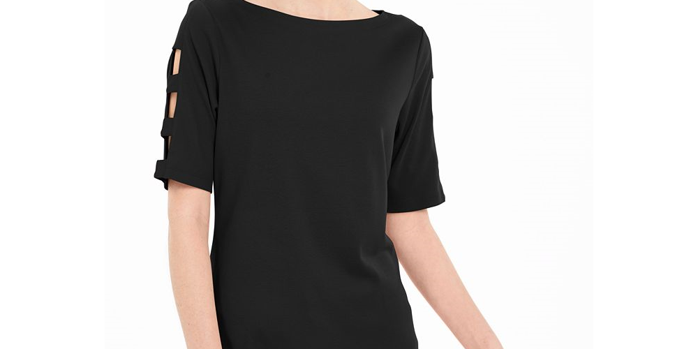 Blusa feminina Karen Scott de algodão com mangas recortadas, preta, tamanho pequeno