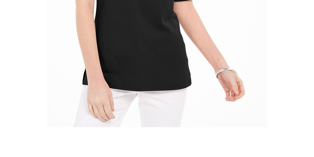 Blusa feminina Karen Scott de algodão com mangas recortadas, preta, tamanho pequeno