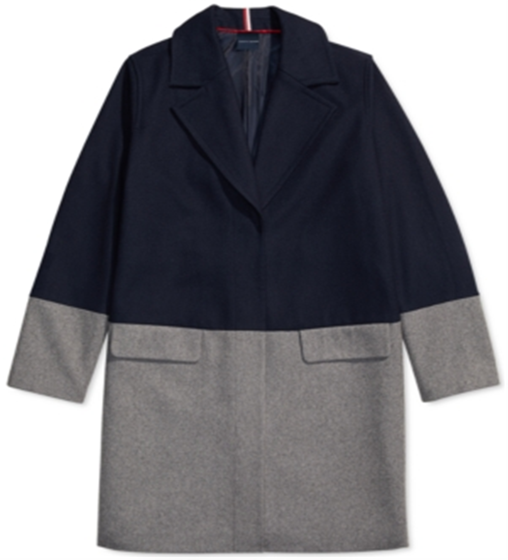 Casaco de lã Tommy Hilfiger Adaptive Color Block para menina, cinza, tamanho XS