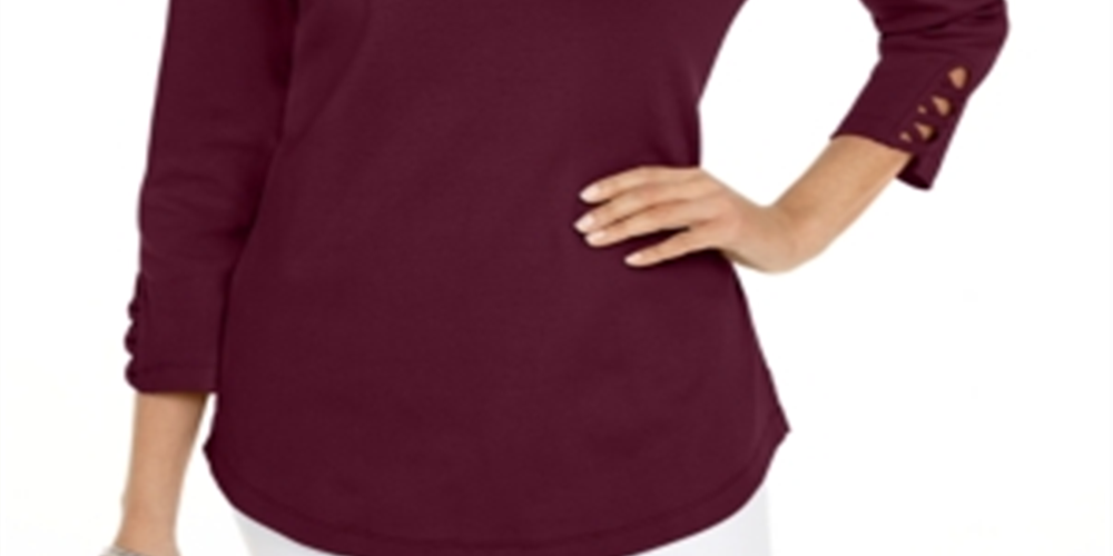 Camiseta feminina Karen Scott de algodão com cadarço, vermelha, tamanho grande