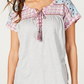 Top feminino com cadarço estampado estilo &amp; co, cinza, tamanho pequeno P