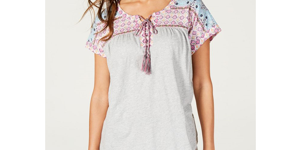Top feminino com cadarço estampado estilo &amp; co, cinza, tamanho pequeno P